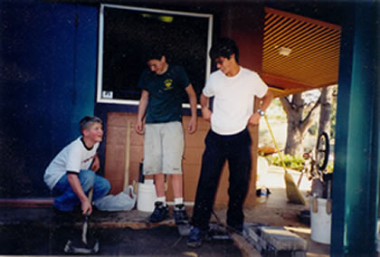 My assistants and I check out how the bricks are fitting together